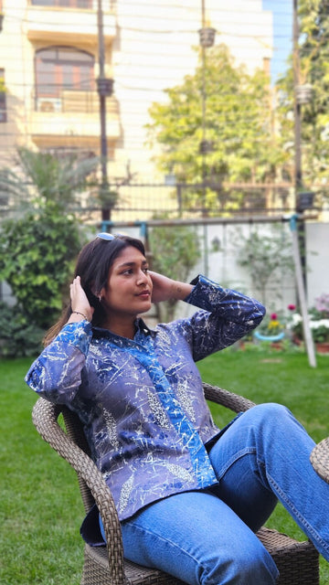 Blue Abstract Printed with Pearl Shirt