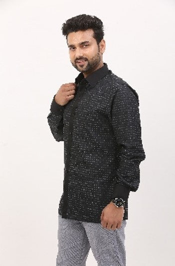 Black Shirt with Subtle Geometric Print