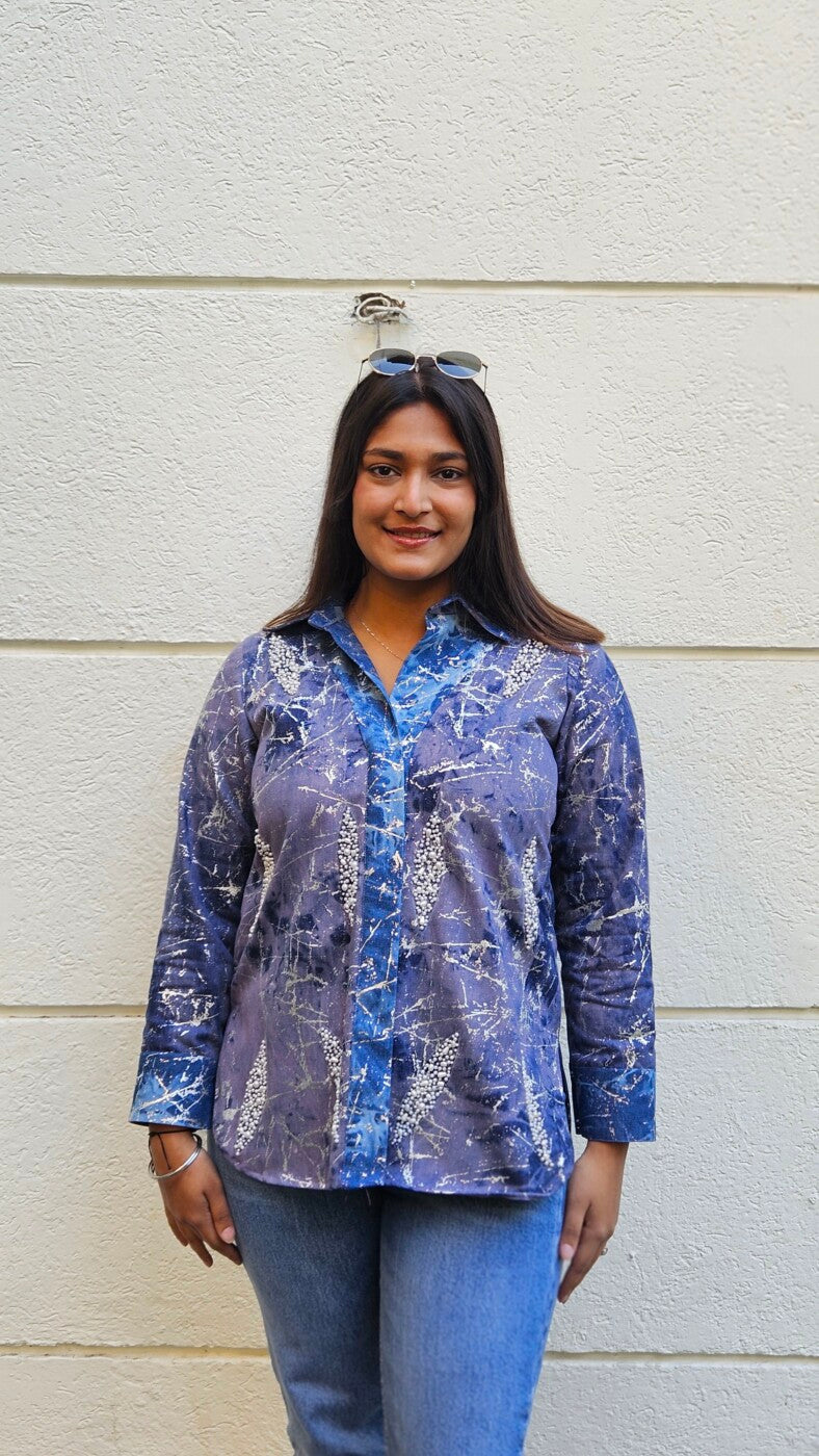 Blue Abstract Printed with Pearl Shirt