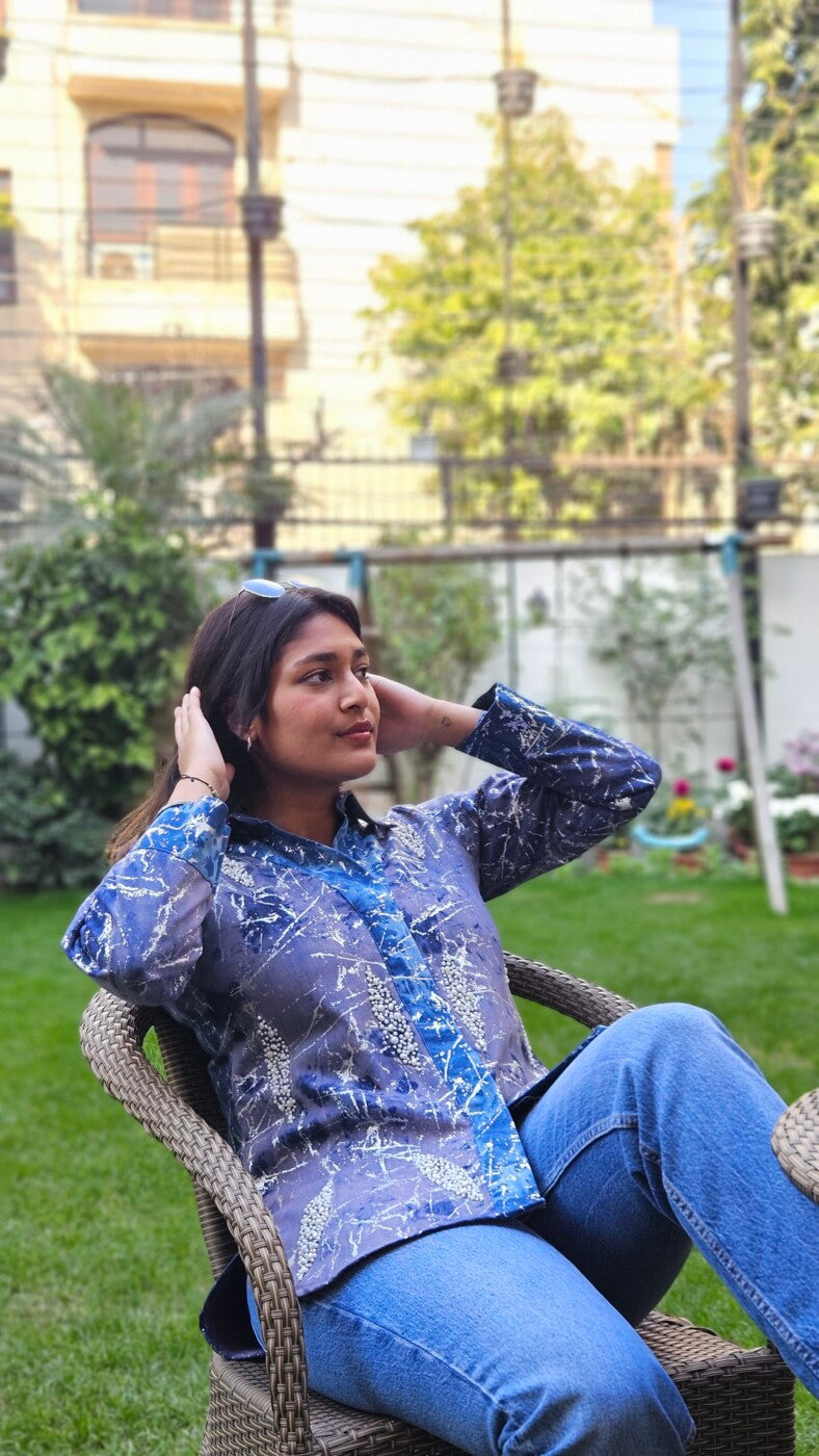 Blue Abstract Printed with Pearl Shirt