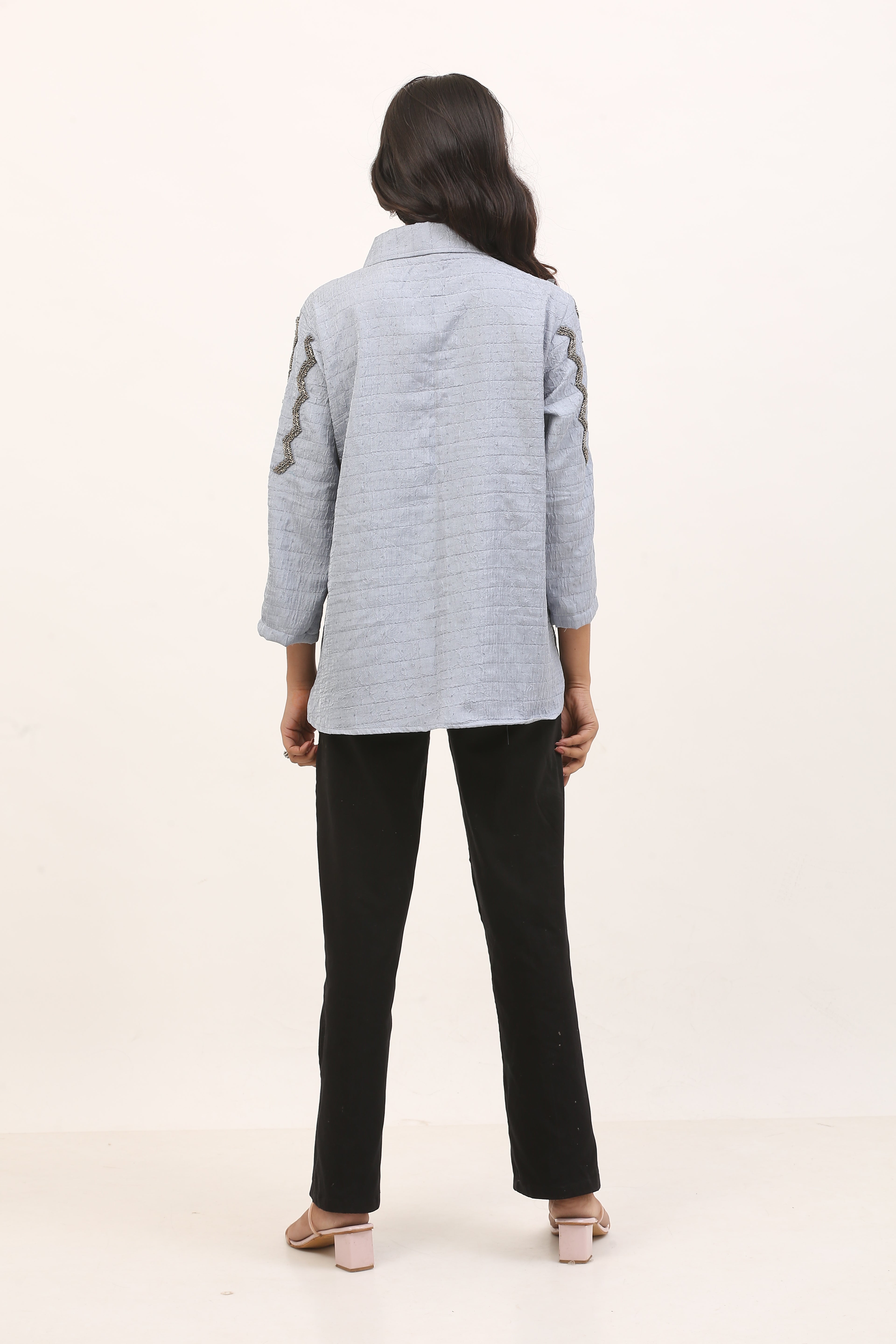 light blue textured shirt