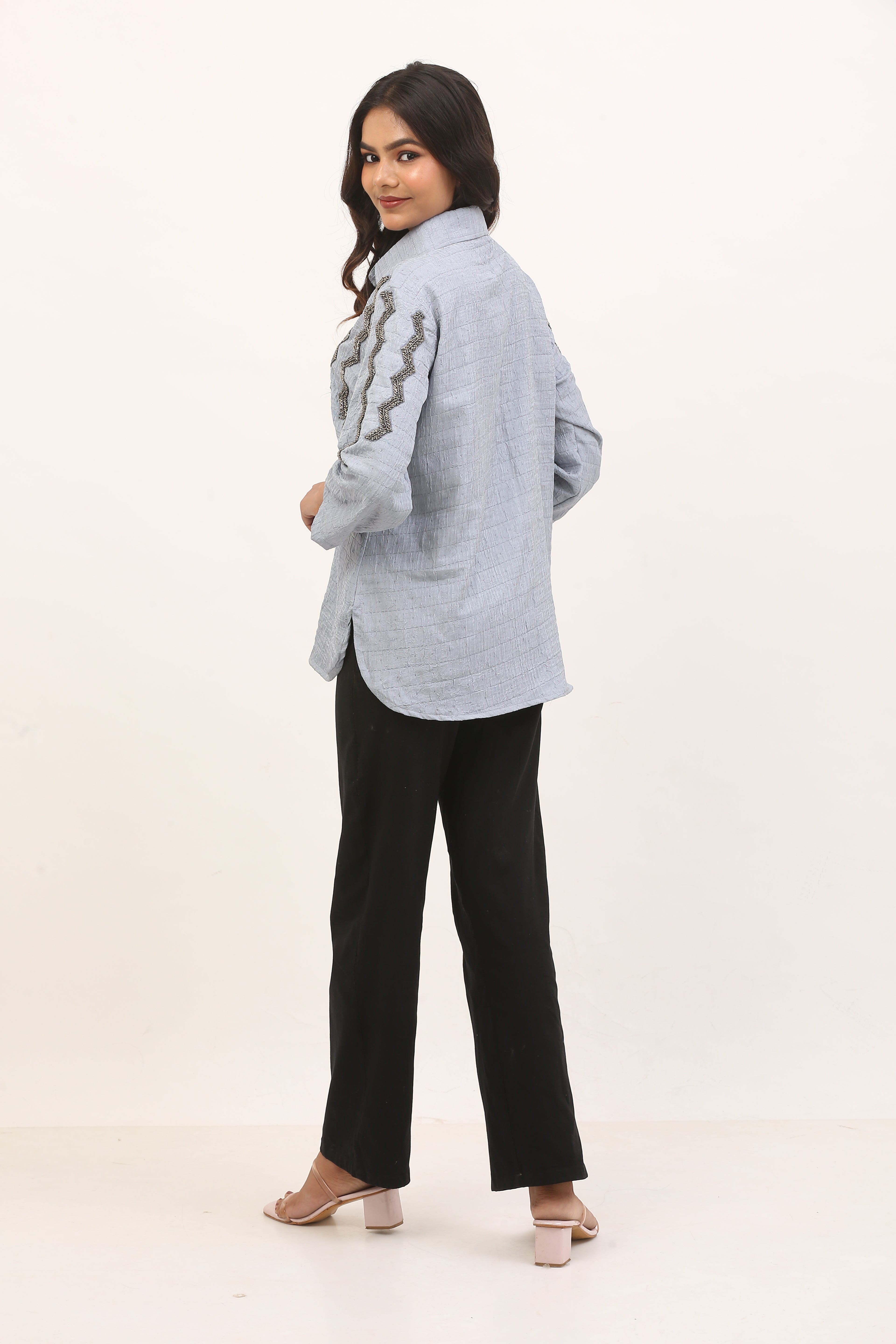 light blue textured shirt