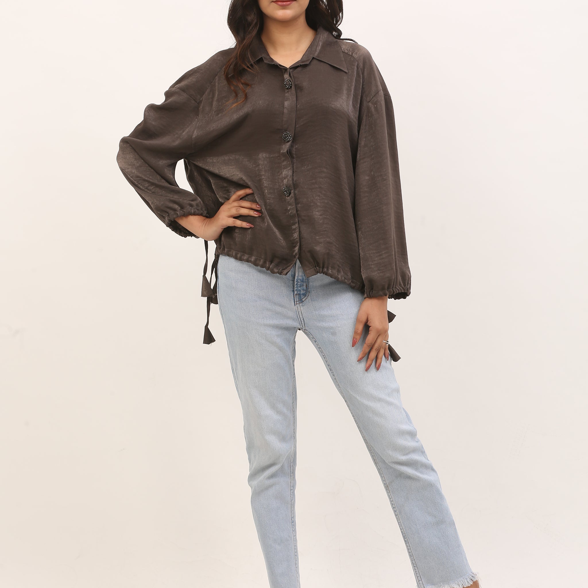 Satin-like brown shirt