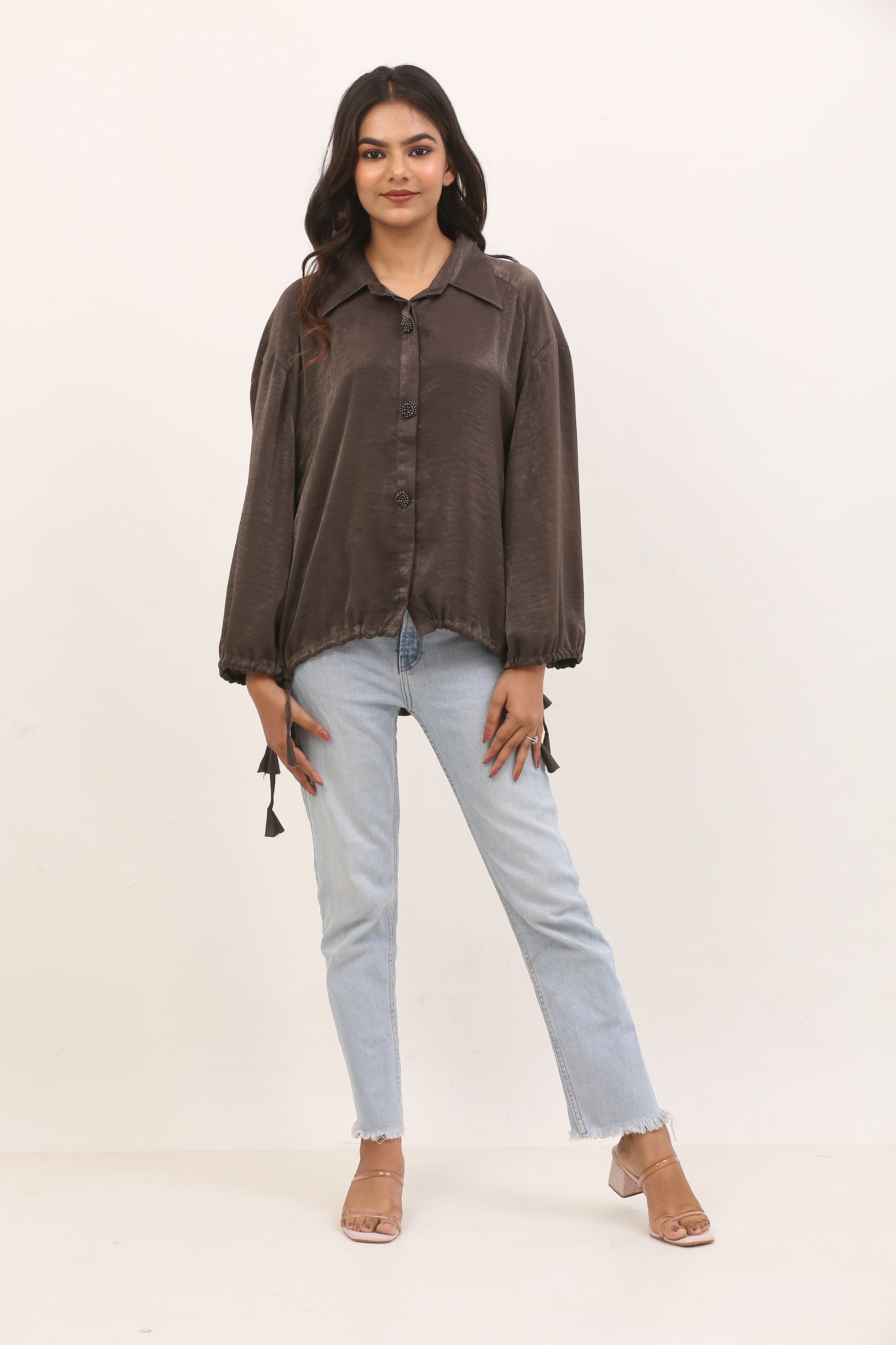 Satin-like brown shirt