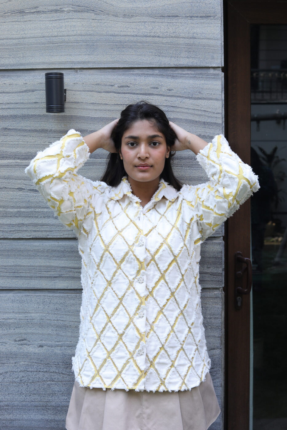 Diamond-Patterned Denim Shirt