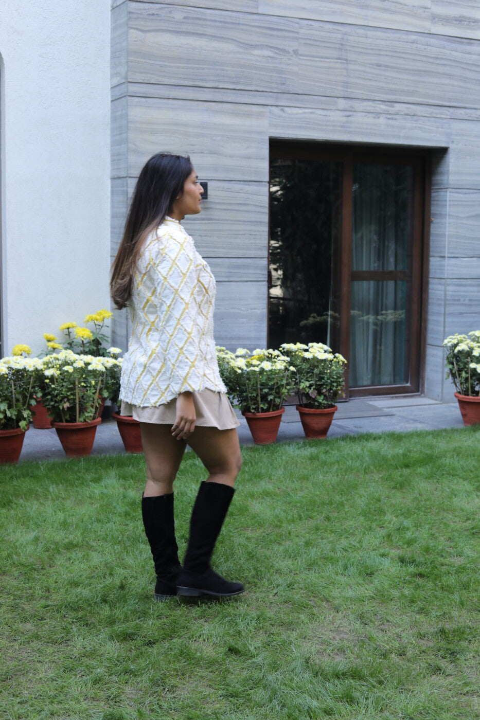 Diamond-Patterned Denim Shirt