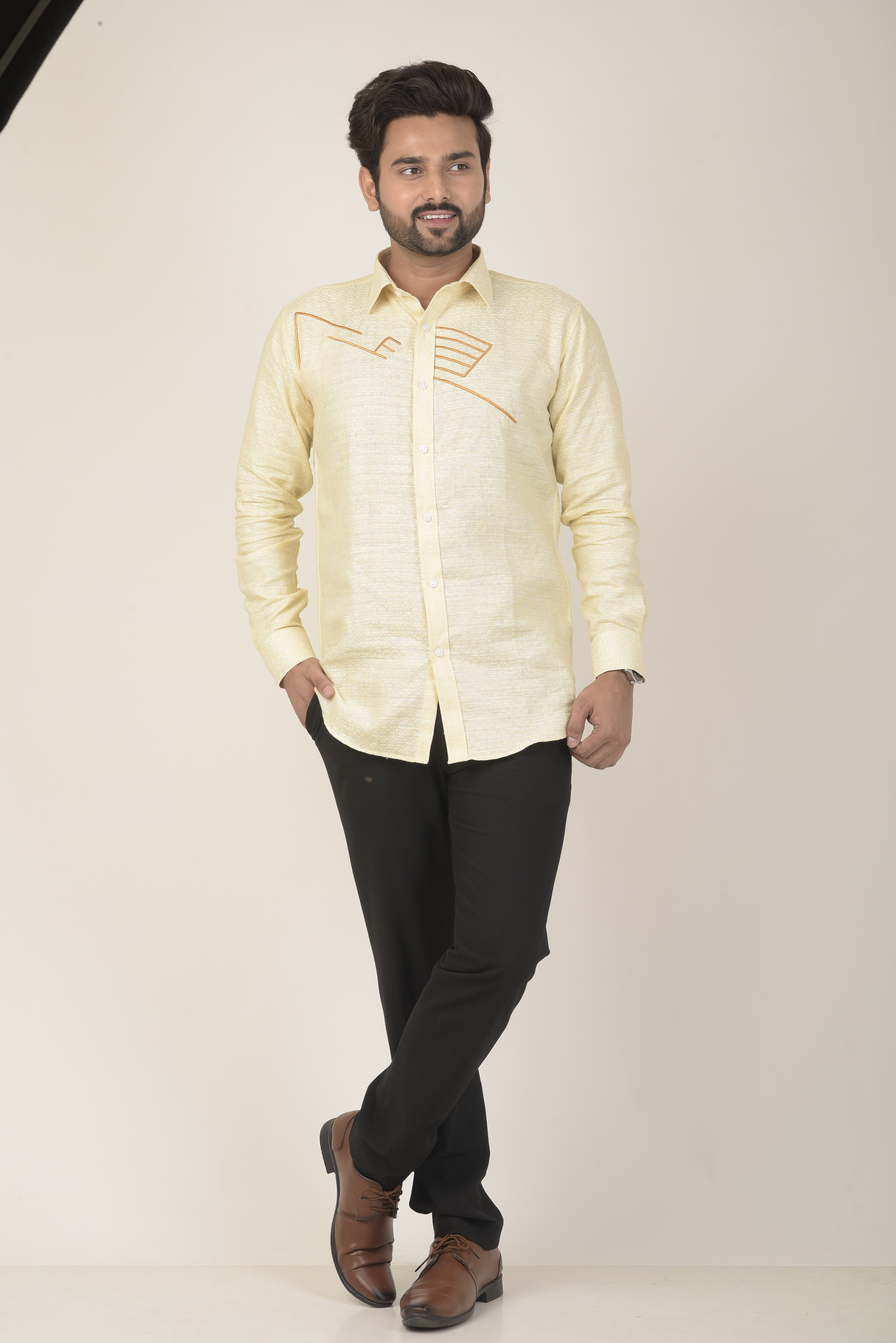 Yellow base with a textured diamond pattern shirt