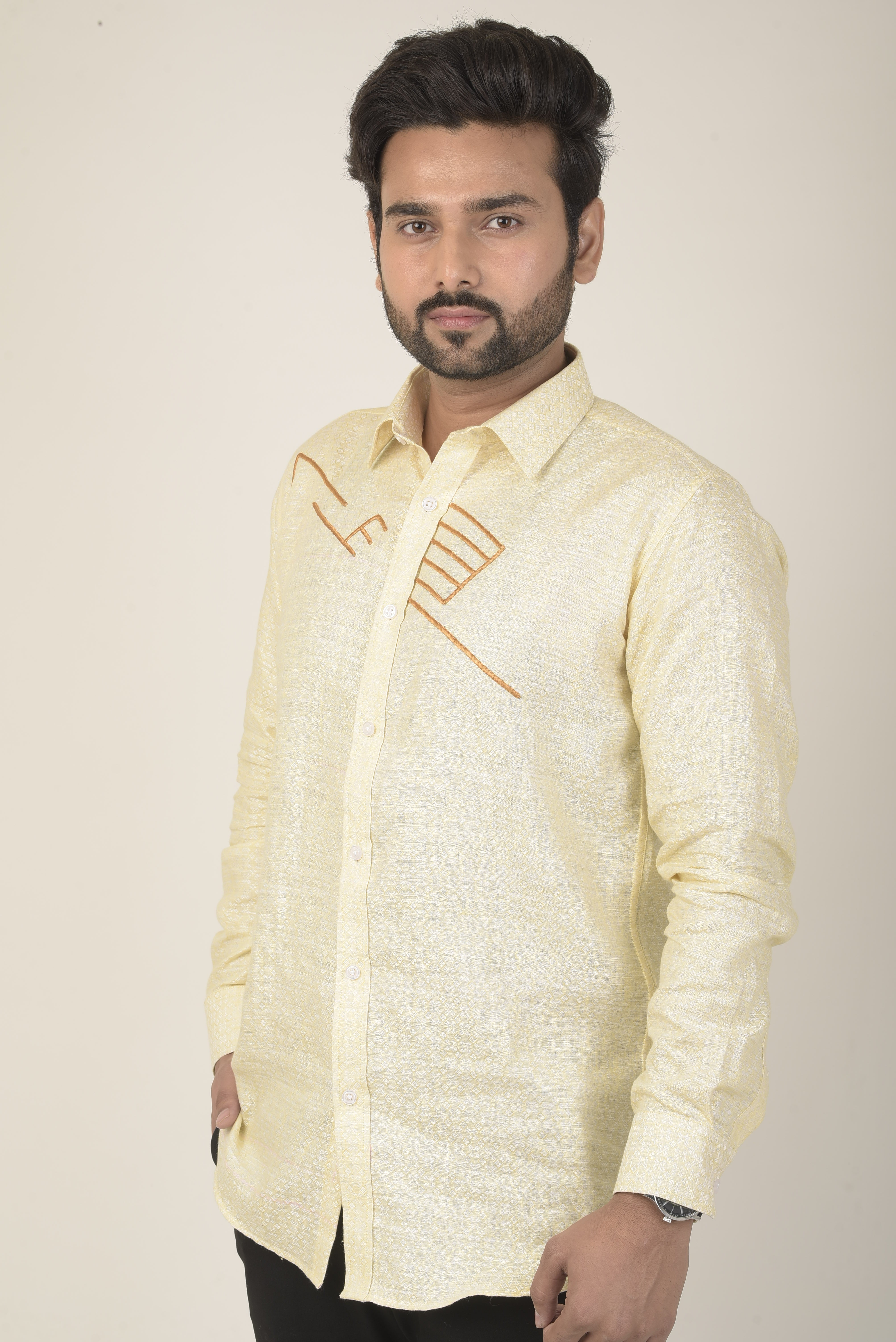 Yellow base with a textured diamond pattern shirt