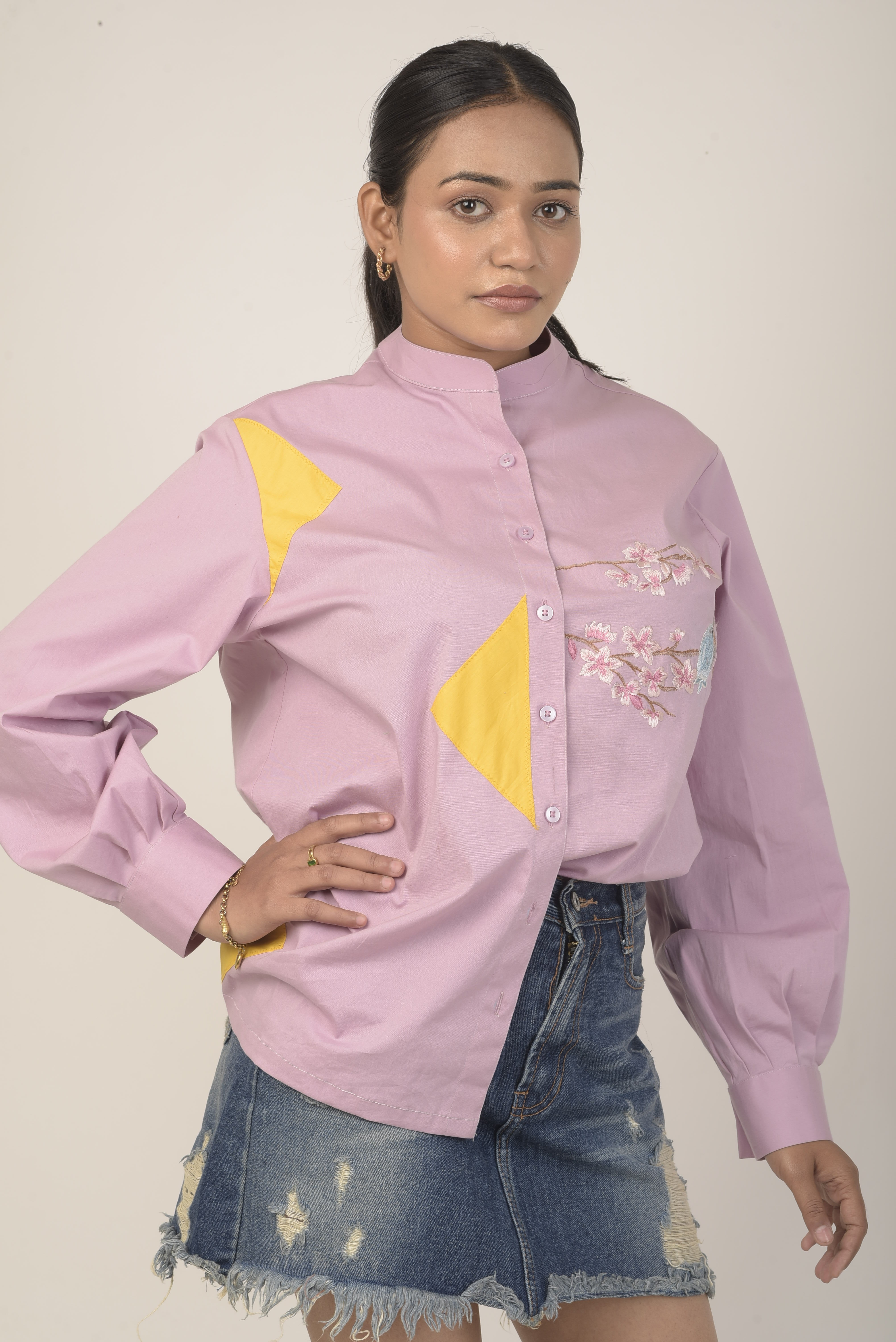 Lavender shirt with embroidery details