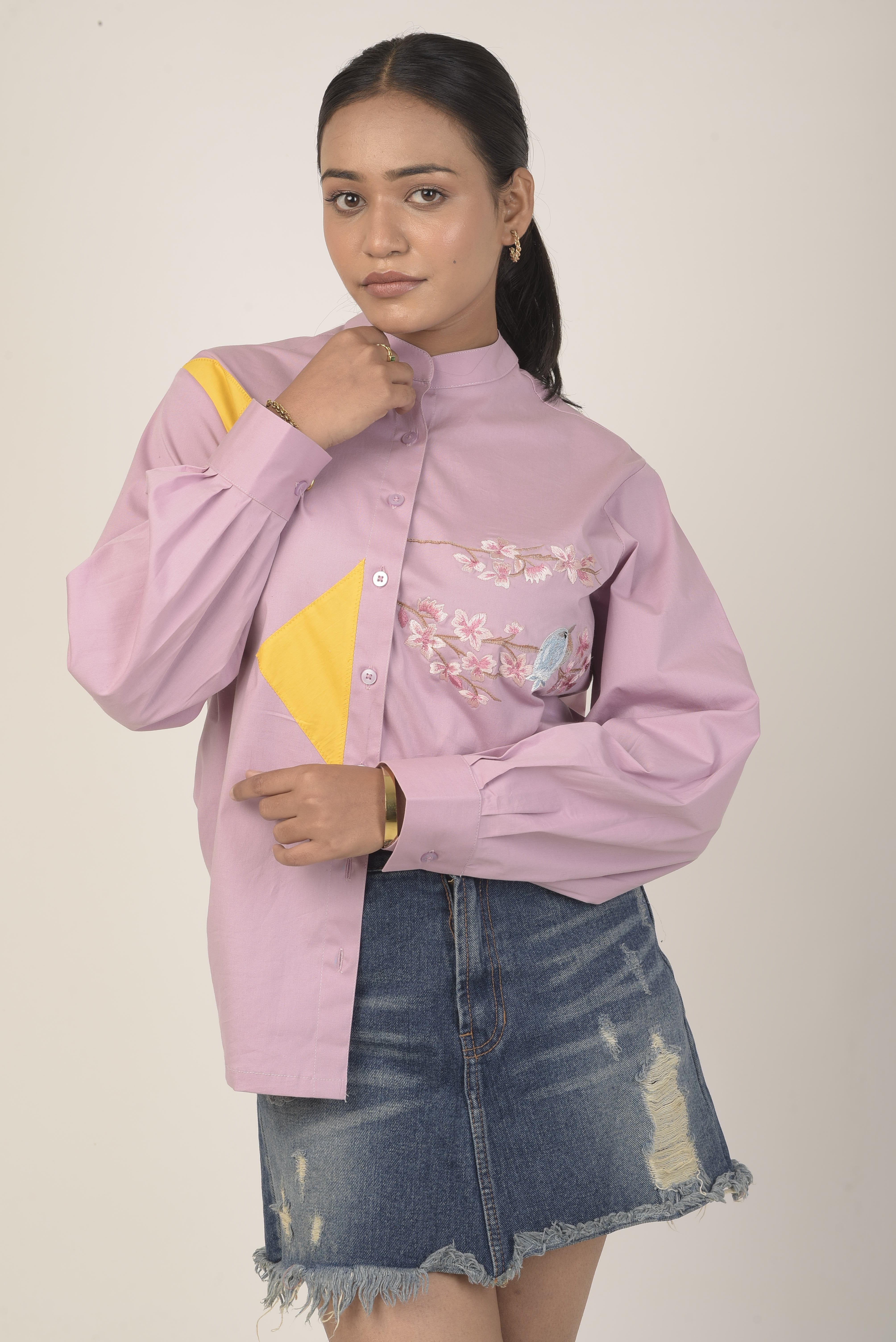 Lavender shirt with embroidery details