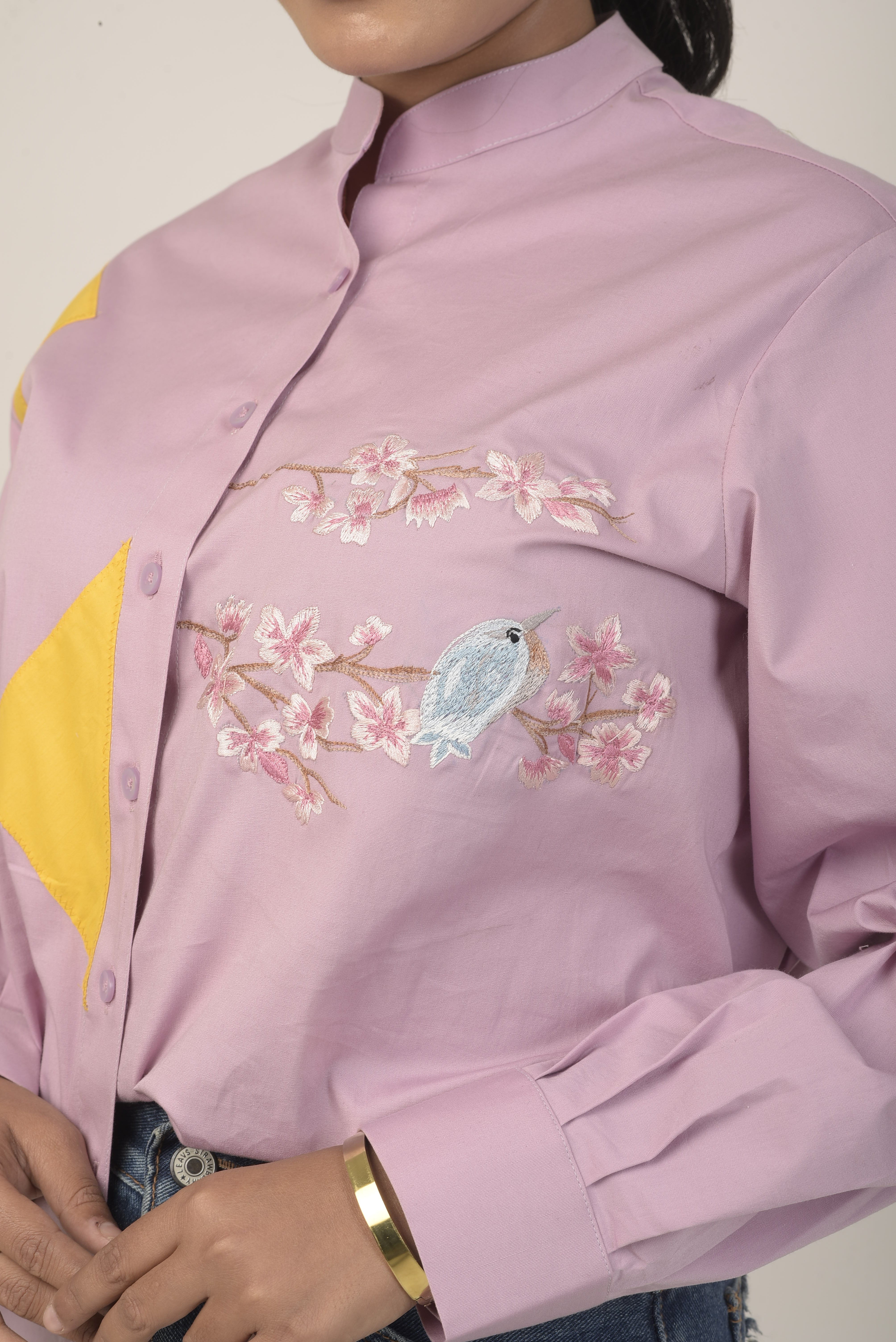 Lavender shirt with embroidery details