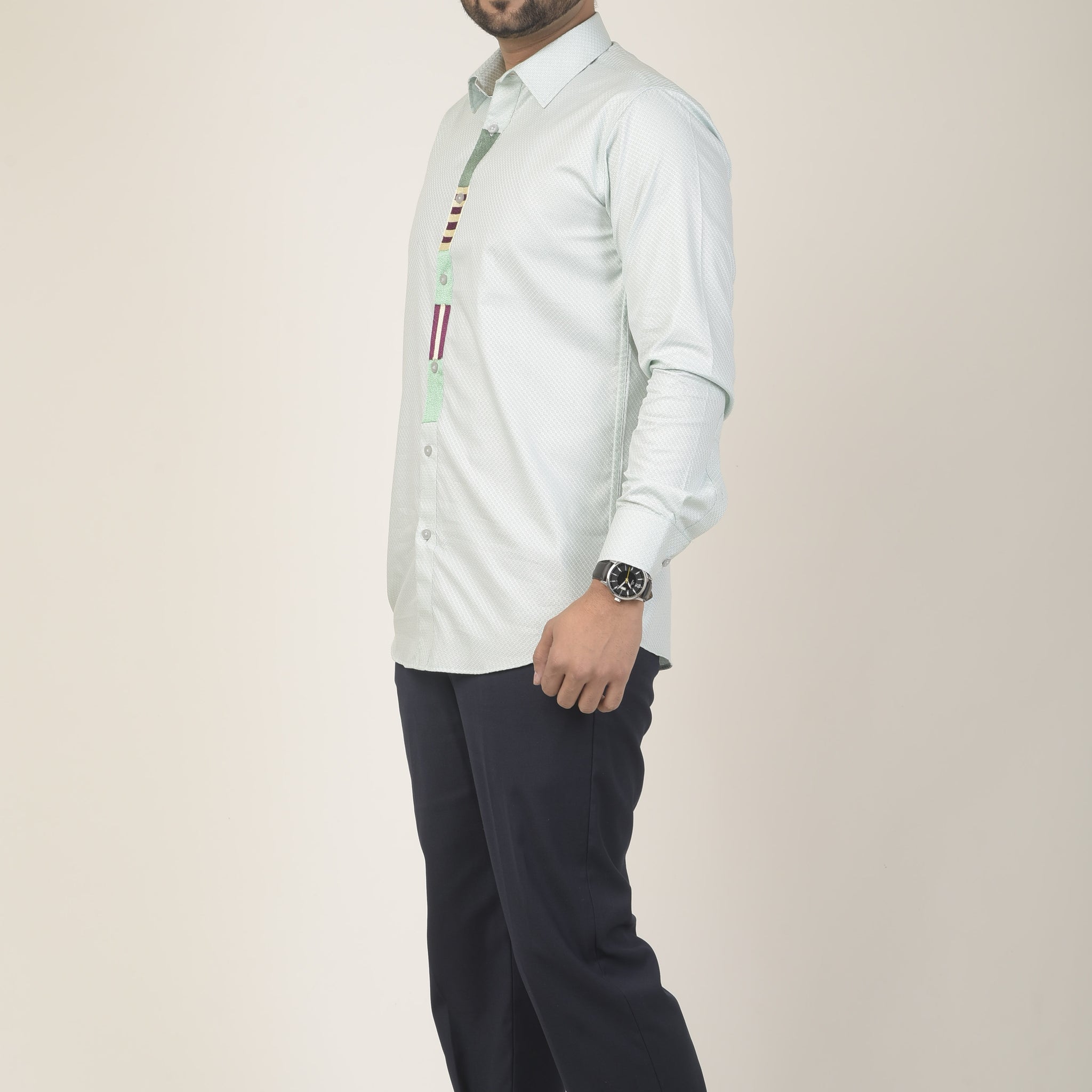 Mint green base shirt with a micro-patterned texture